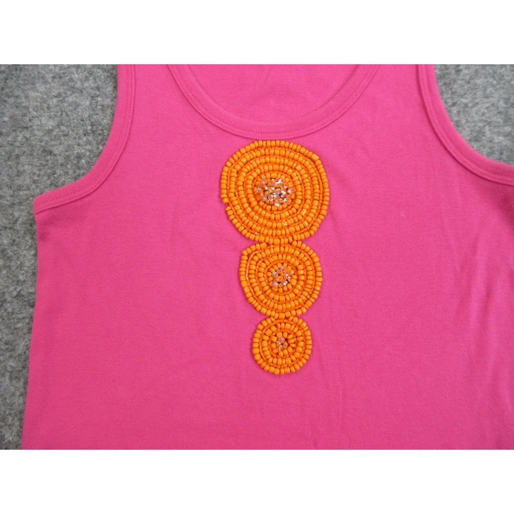 Tory Burch Tank Top Womens XS Pink 100% Cotton Beaded Rhinestone Scoop Neck